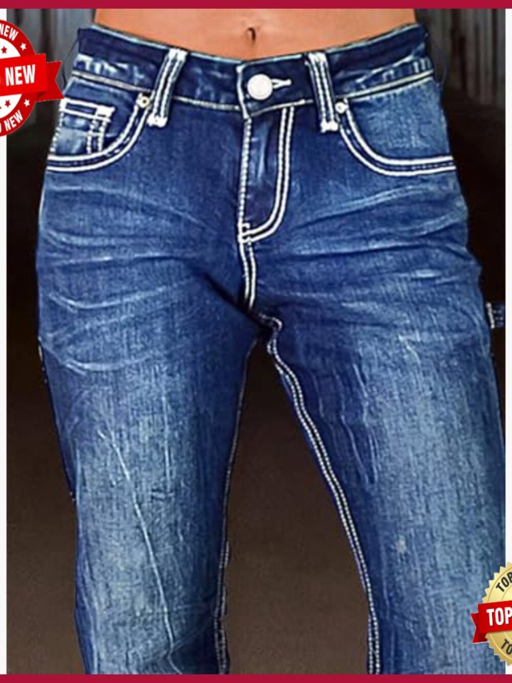 Mid Waist Bootcut Jeans Stretchy Denim Flare Stitch Detail - Picture 4 of 5